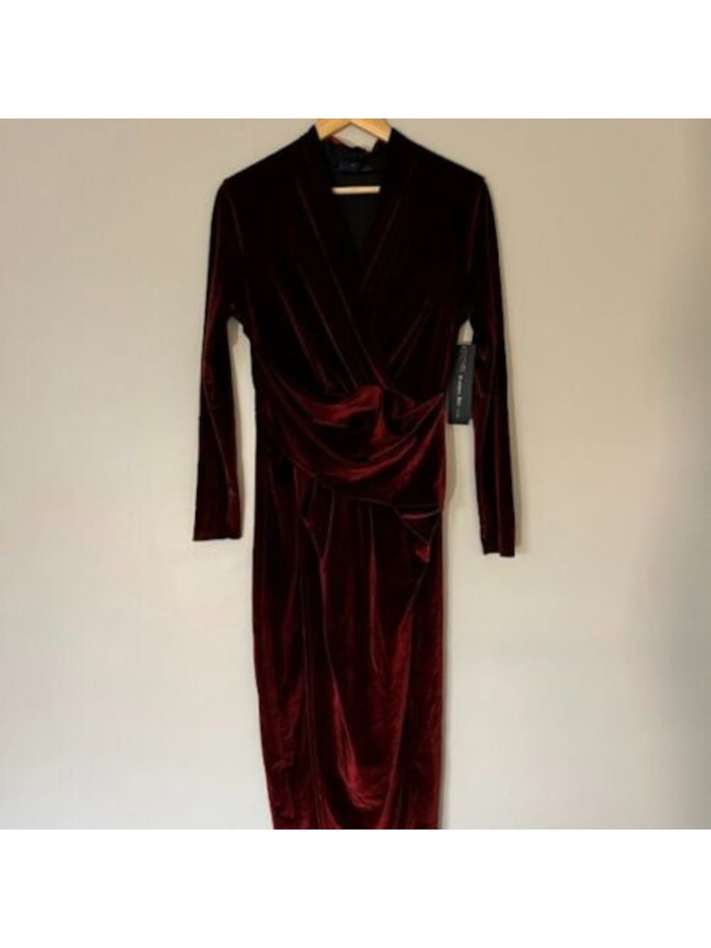 RACHEL RACHEL ROY Womens Red Long Sleeve Surplice Neckline Below The Knee Cocktail Faux Wrap Dress XS