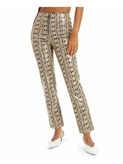 DANIELLE BERNSTEIN Womens Gold Zippered Exposed Front Zipper Animal Print High Waist Pants 0