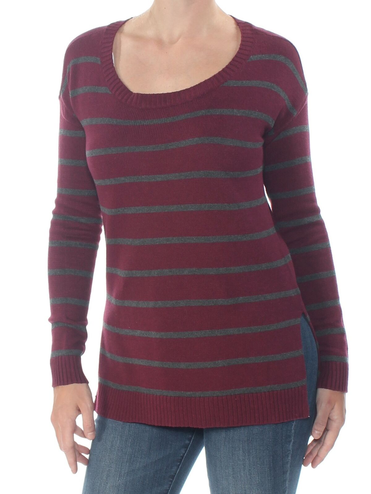 ARIZONA Womens Burgundy Striped Long Sleeve Scoop Neck Sweater Plus Size: 1X