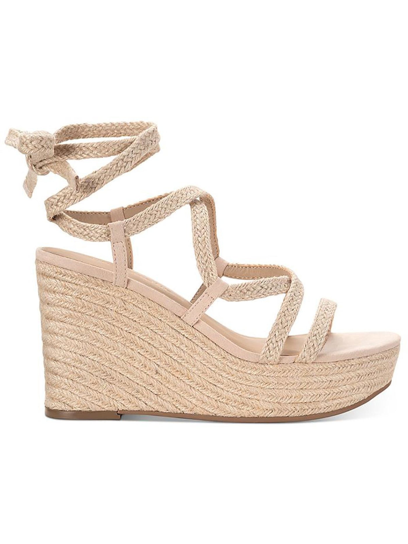 SUN STONE Womens Beige Textured Woven Padded 1-1/2" Platform Ankle Strap Strappy Trinnie Round Toe Wedge Lace-Up Espadrille Shoes 9.5 M