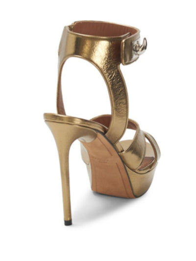 GIVENCHY Womens Gold 1-1/2" Platform Round Toe Stiletto Buckle Leather Dress Heeled Sandal 40