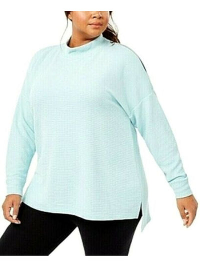 IDEOLOGY Womens Aqua Ribbed Long Sleeve Crew Neck Top Plus 3X