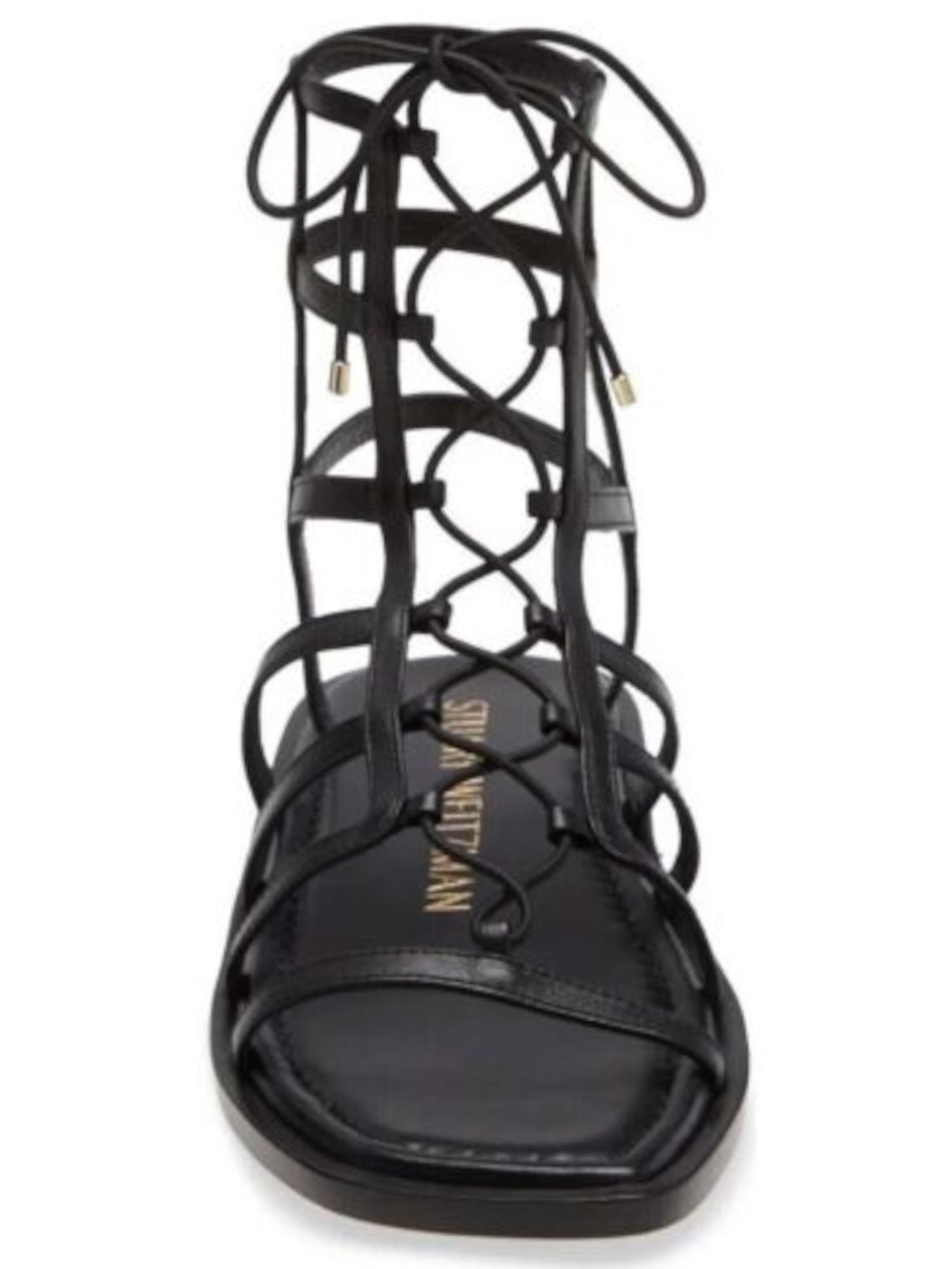 STUART WEITZMAN Womens Black Padded Strappy Kora Square Toe Block Heel Lace-Up Leather Gladiator Sandals Shoes 5.5 B