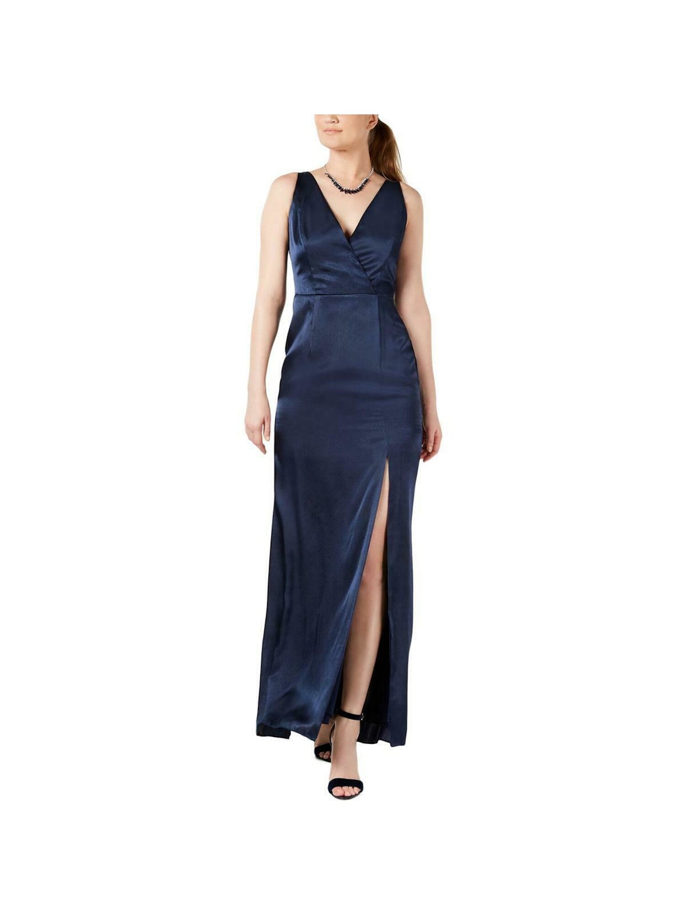 ADRIANNA PAPELL Womens Navy Twist Front Short Sleeve V Neck Maxi Evening Sheath Dress 6