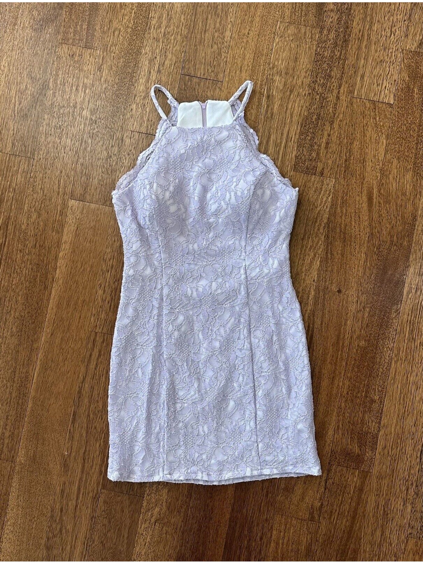 MORGAN & CO Womens Purple Zippered Lined Open Back Padded Bust Scalloped Sleeveless Halter Short Party Sheath Dress Juniors 5
