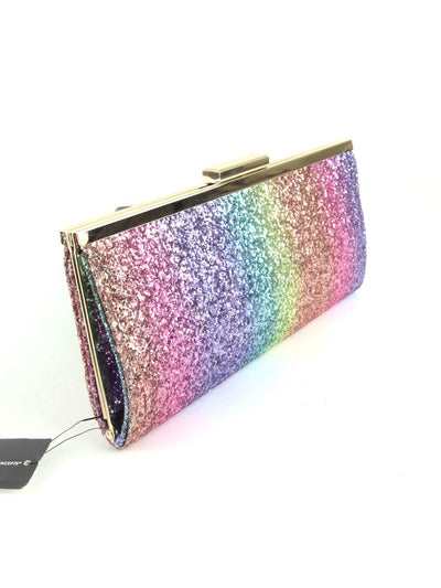 INC Women's Pink Glitter PVC Rainbow Strapless Clutch Handbag Purse