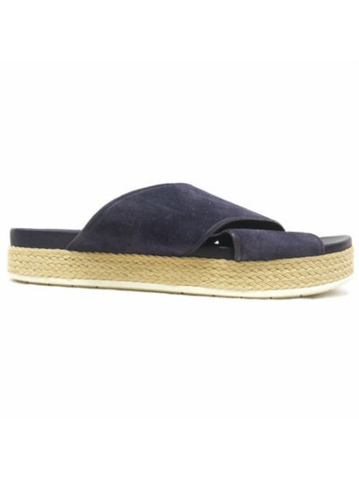 VINCE. Womens Deep Blue Navy 1" Platform Crisscross Straps Padded Villaire Round Toe Wedge Slip On Leather Espadrille Shoes 9 M