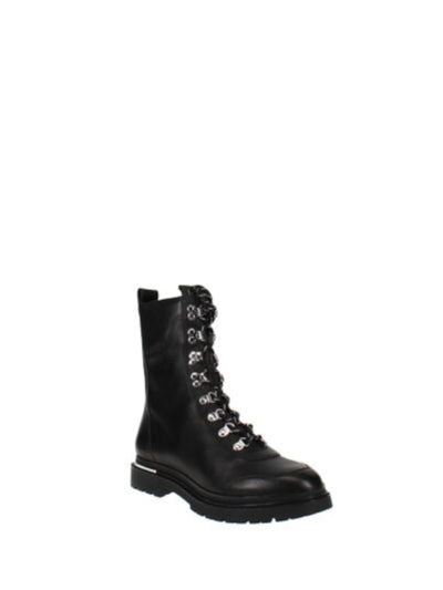 VIA SPIGA Womens Black 0.5" Platform Lace-Up Metallic Accents Lug Sole Water Resistant Tavvi Round Toe Block Heel Zip-Up Leather Combat Boots 6 M