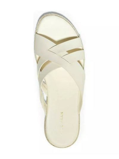 COLE HAAN Womens Ivory Woven Strappy Padded Florens Open Toe Slip On Leather Slide Sandals Shoes 9.5 B