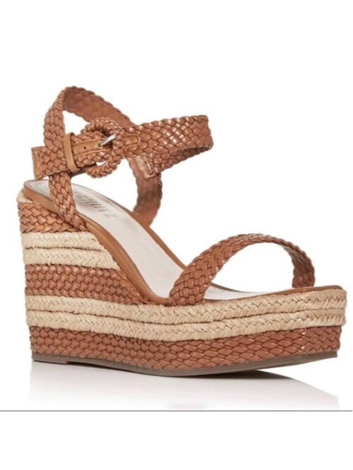 SCHUTZ Womens Brown 1-1/2" Platform Ankle Strap Braided Nani Square Toe Wedge Buckle Espadrille Shoes 9.5 B