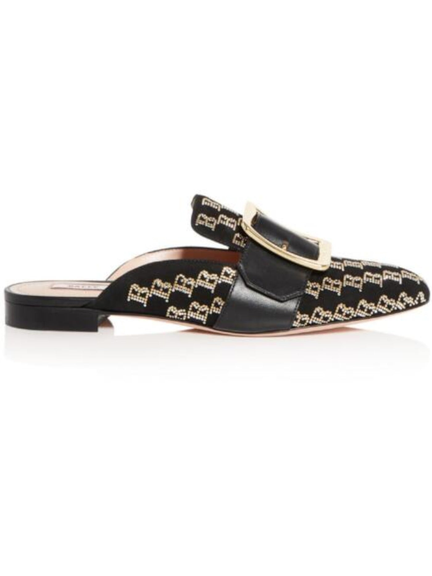 BALLY Womens Black Logo Buckle Accent Rhinestone Janesse Toe Block Heel Slip On Leather Mules 7.5 M