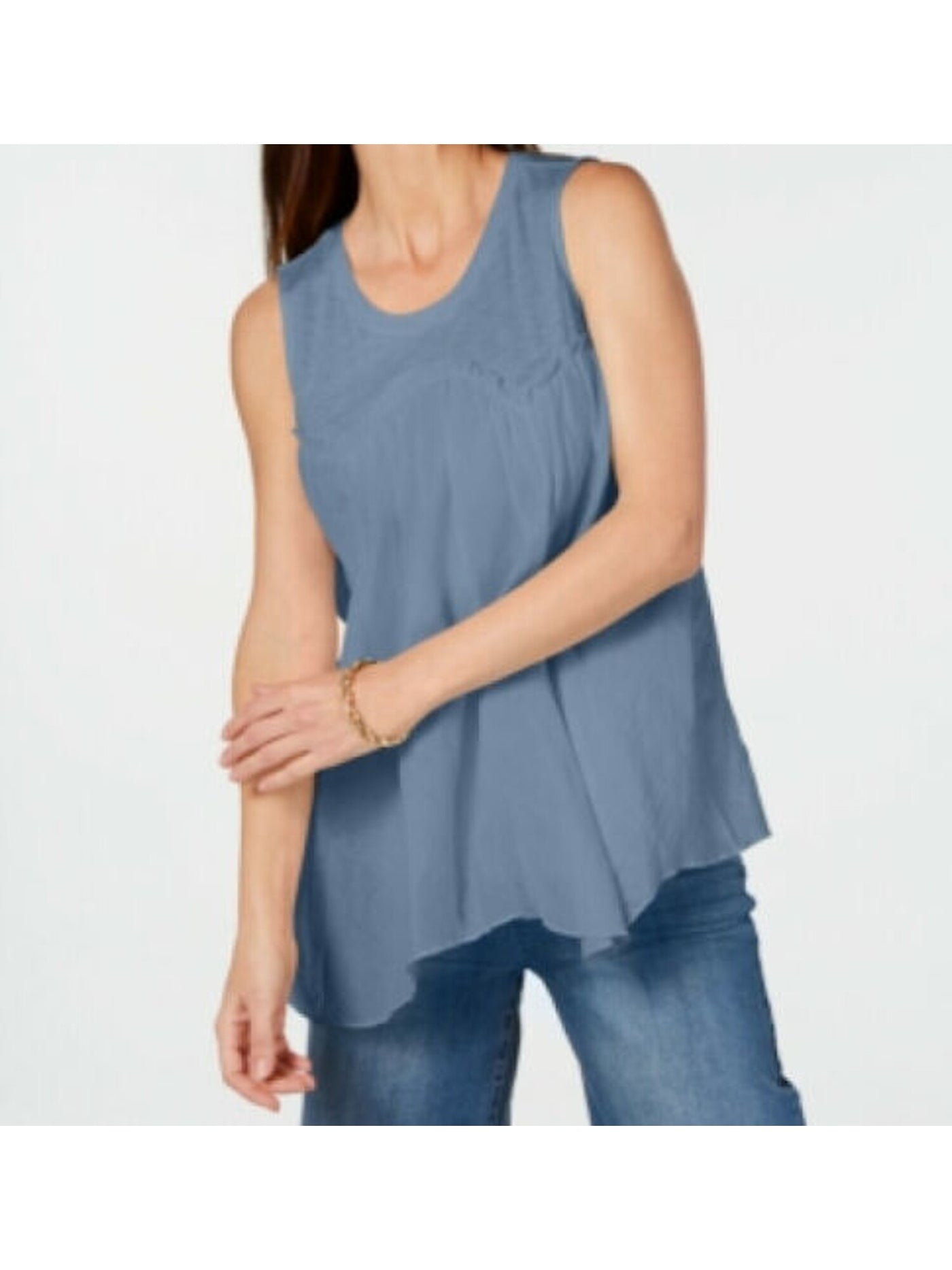 STYLE & COMPANY Womens Blue Handkerchief-hem Sleeveless Crew Neck Handkerchief Top S