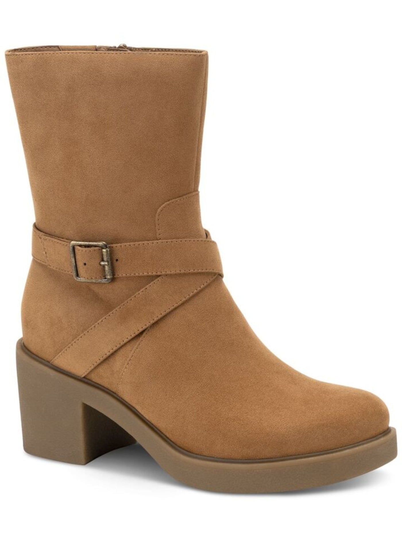 STYLE & COMPANY Womens Beige Buckle Accent Comfort Bessiee Round Toe Block Heel Zip-Up Booties 9 M