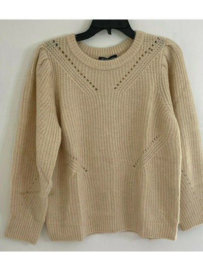 INC Womens Beige Long Sleeve Jewel Neck Sweater M