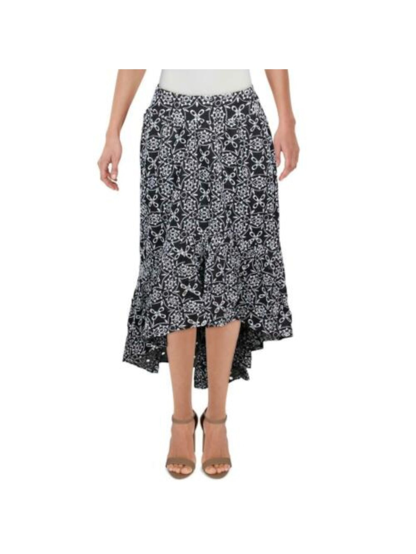 INC Womens Black Cotton Printed Above The Knee Hi-Lo Skirt M