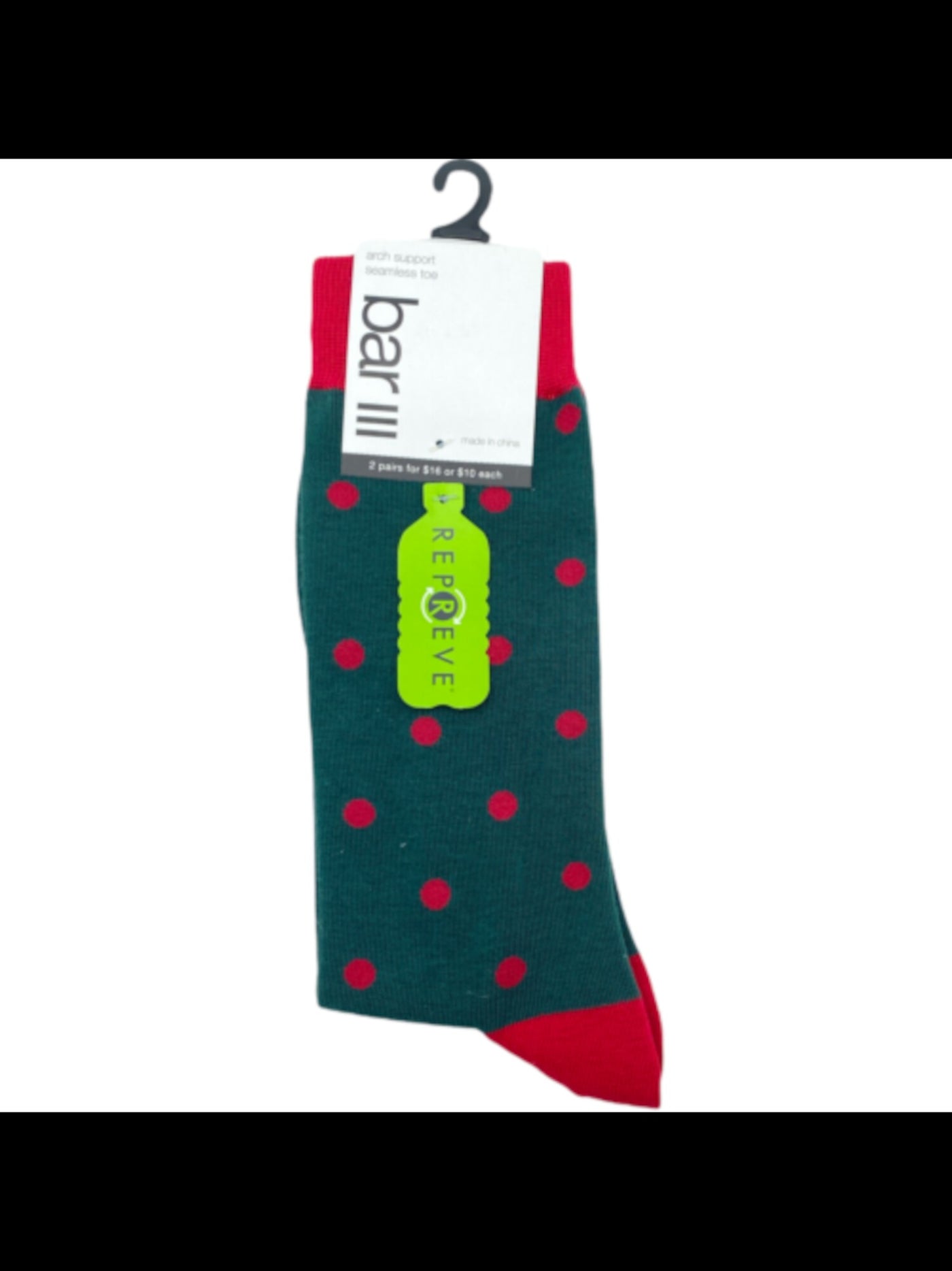 BAR III Mens Green Polka Dot Seamless Casual Crew Socks 7-12