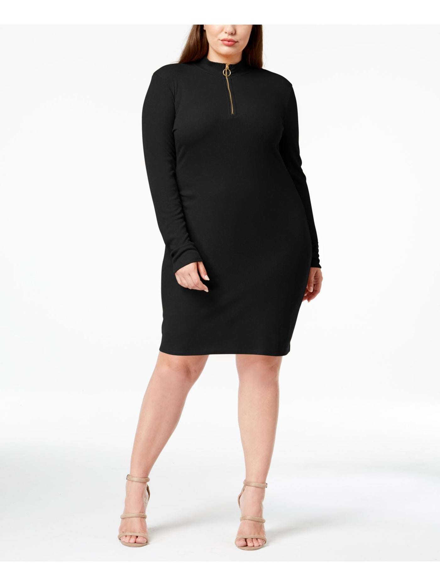 PLANET GOLD Womens Black Long Sleeve Mock Neck Above The Knee Sheath Dress Plus 2X