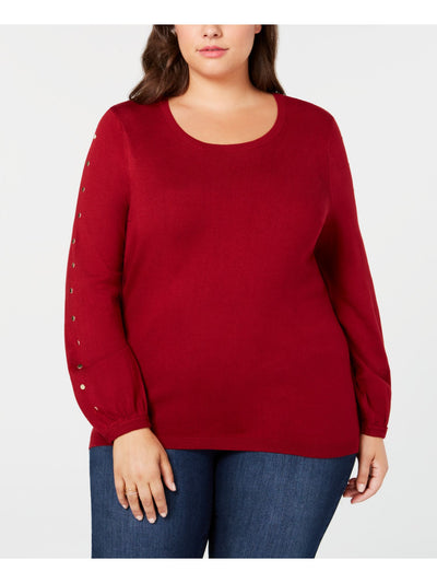 ONE A Womens Long Sleeve Scoop Neck Stud-sleeve Sweater