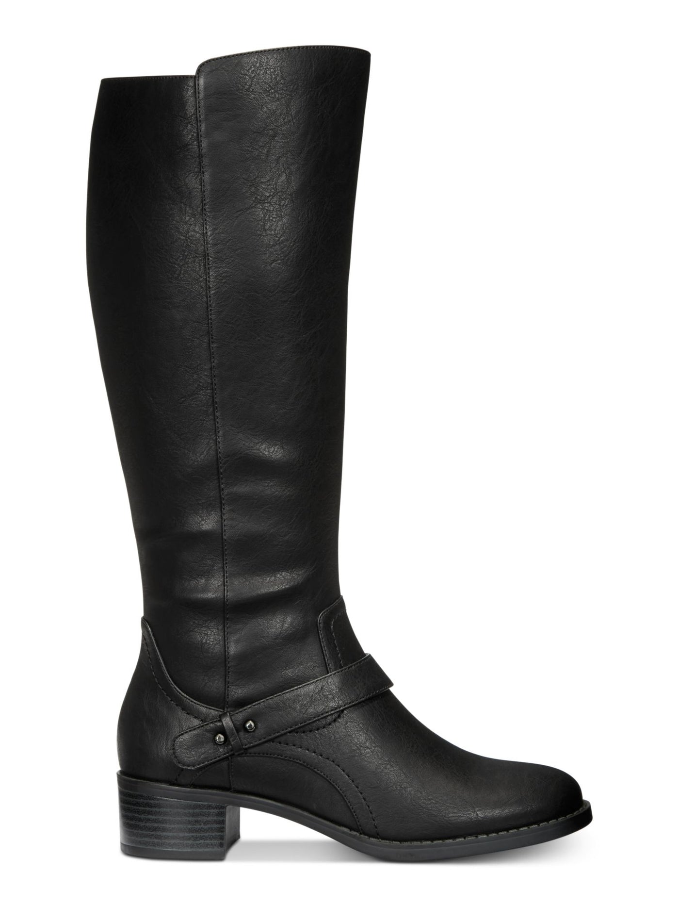 EASY STREET Womens Black Wide Calf Studded Padded Jewel Round Toe Block Heel Zip-Up Riding Boot 7.5 M WC