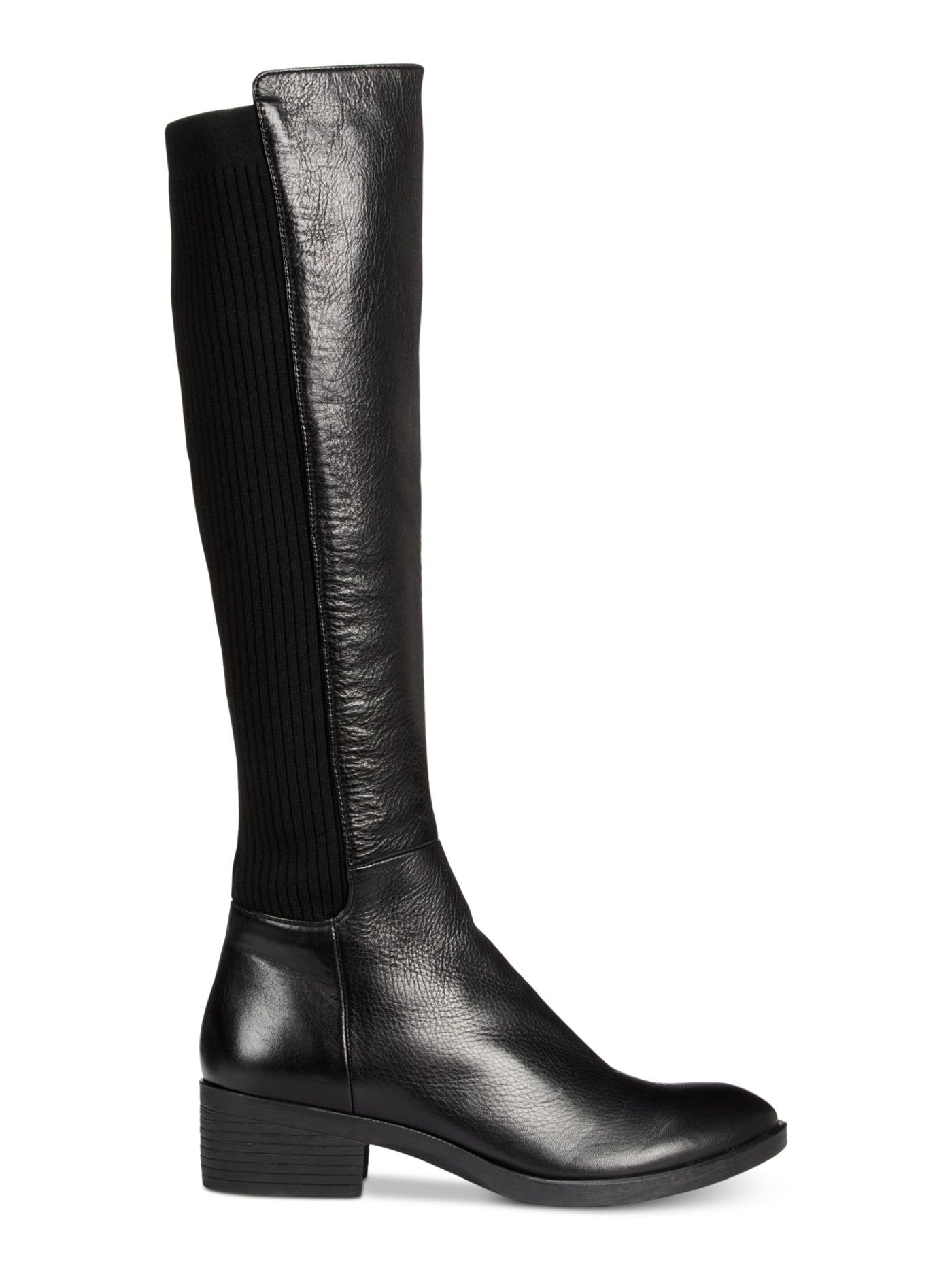 KENNETH COLE NEW YORK Womens Black Rib Knit Back Stretch Round Toe Block Heel Zip-Up Heeled Boots 6