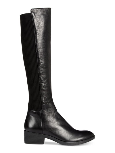 KENNETH COLE NEW YORK Womens Black Rib Knit Back Stretch Round Toe Block Heel Zip-Up Heeled Boots 6