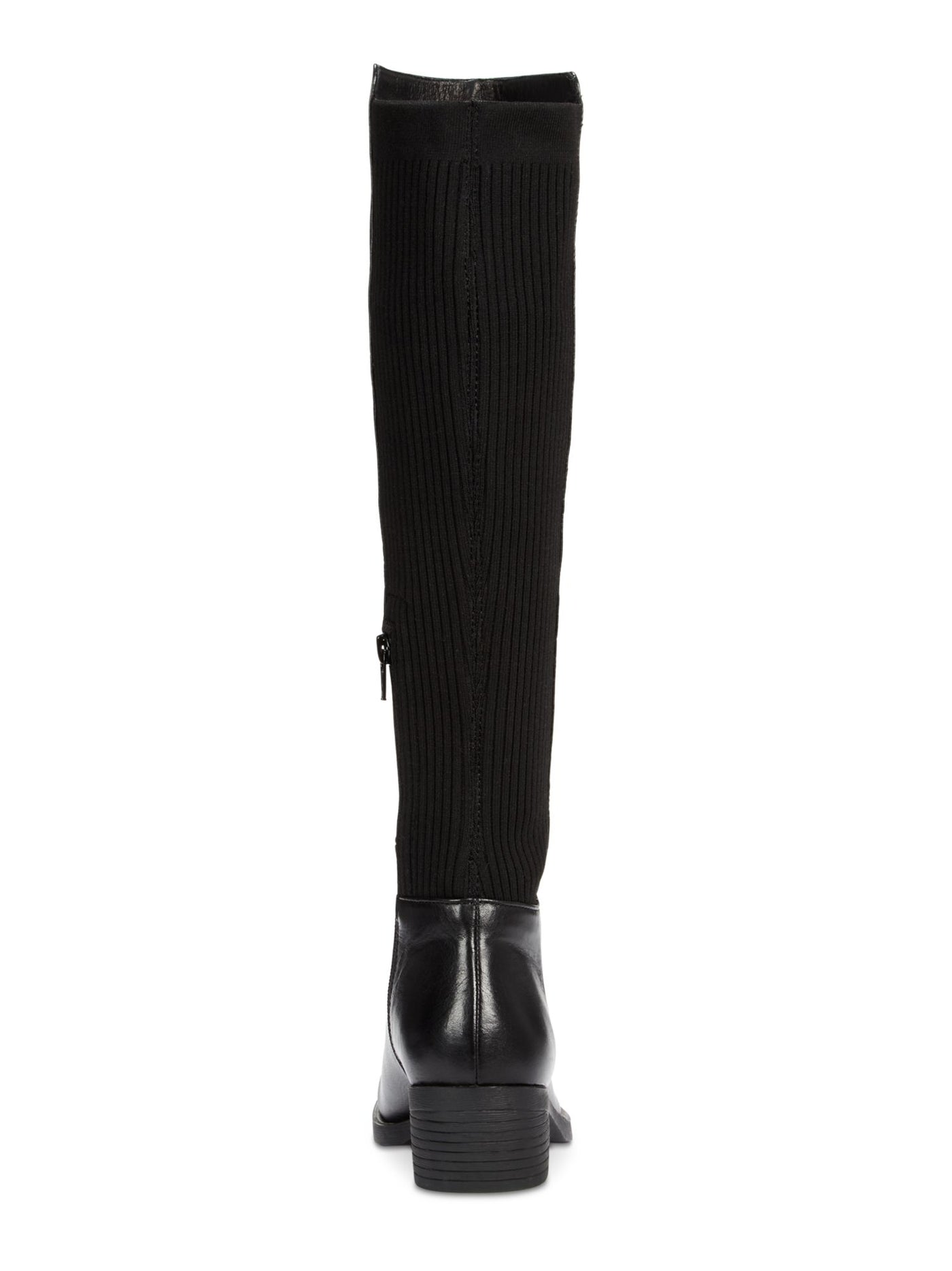 KENNETH COLE NEW YORK Womens Black Rib Knit Back Stretch Round Toe Block Heel Zip-Up Heeled Boots 6