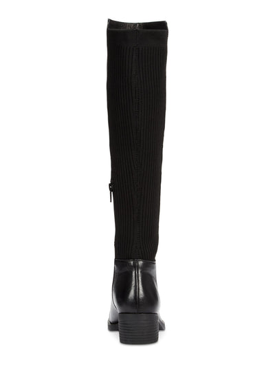 KENNETH COLE NEW YORK Womens Black Rib Knit Back Stretch Round Toe Block Heel Zip-Up Heeled Boots 6