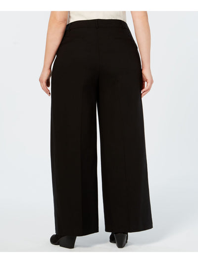 EILEEN FISHER Womens Black Stretch Zippered Pocketed Mid Rise Wide Leg Pants Plus 16W