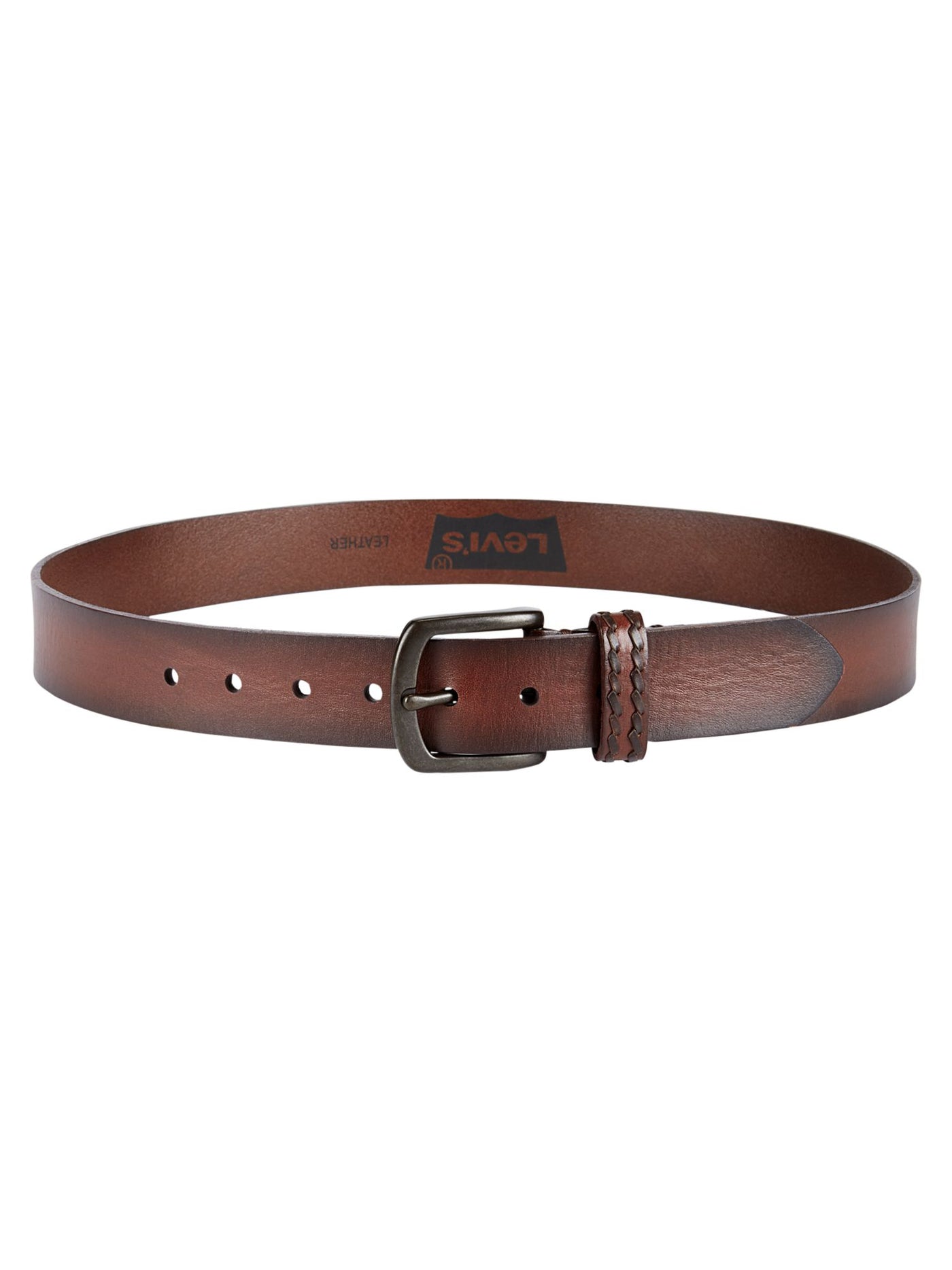 LEVIS Mens Brown Feather Accent Adjustable Leather Casual Belt SM