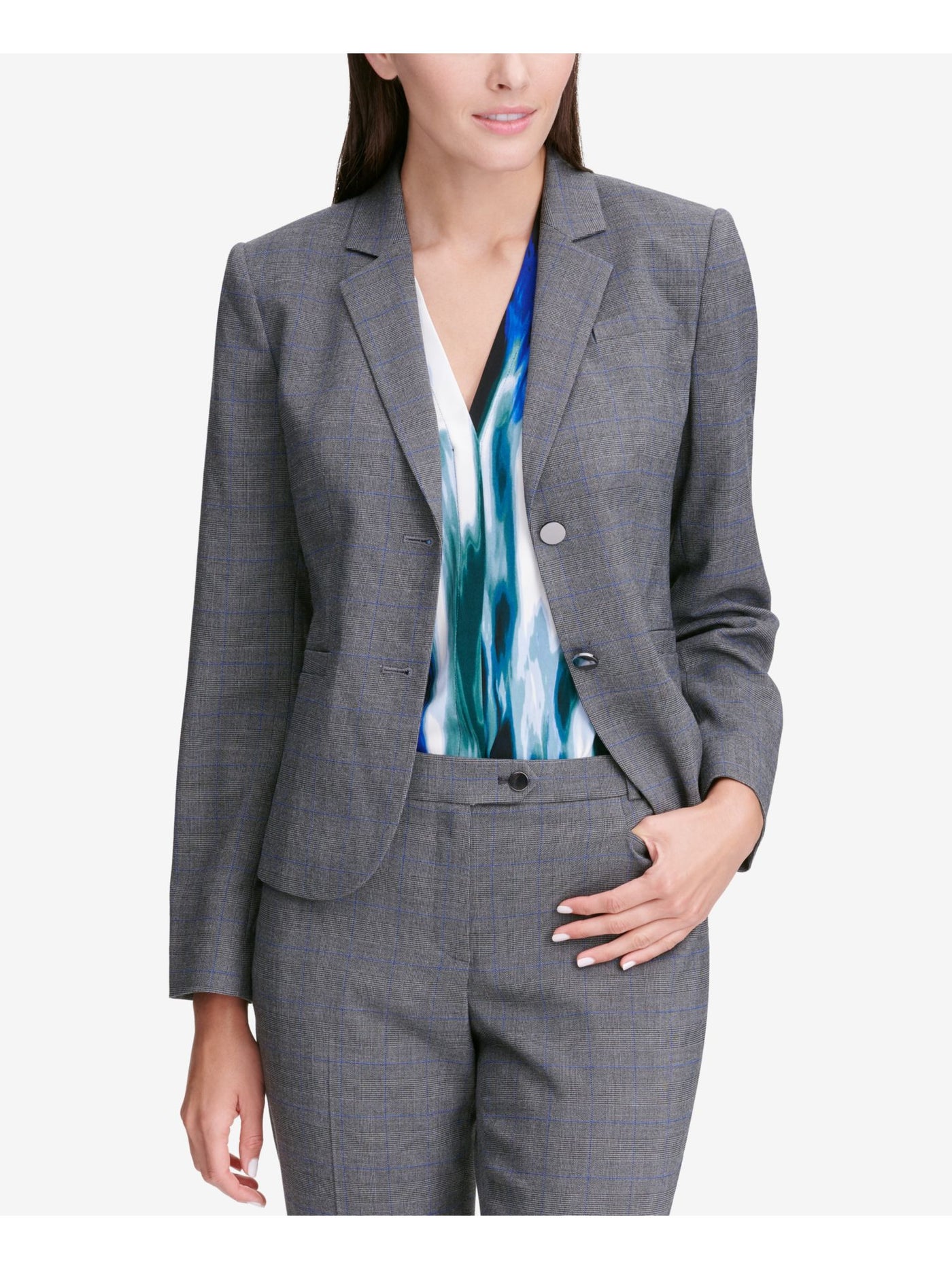 CALVIN KLEIN Womens Gray Plaid Jacket 2P