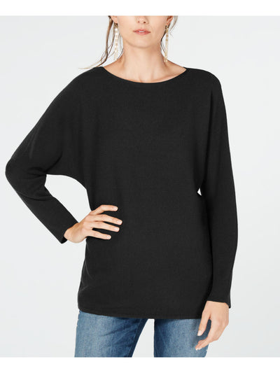 INC Womens Black Ribbed Ribbed Knit Dolman Sleeve Jewel Neck T-Shirt S