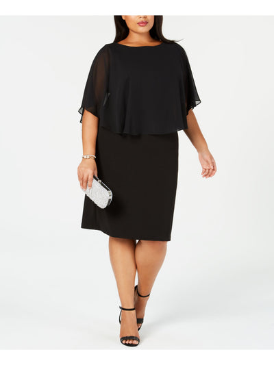 CONNECTED APPAREL Womens Black Short Sleeve Jewel Neck Above The Knee Cocktail Sheath Dress Plus 14W