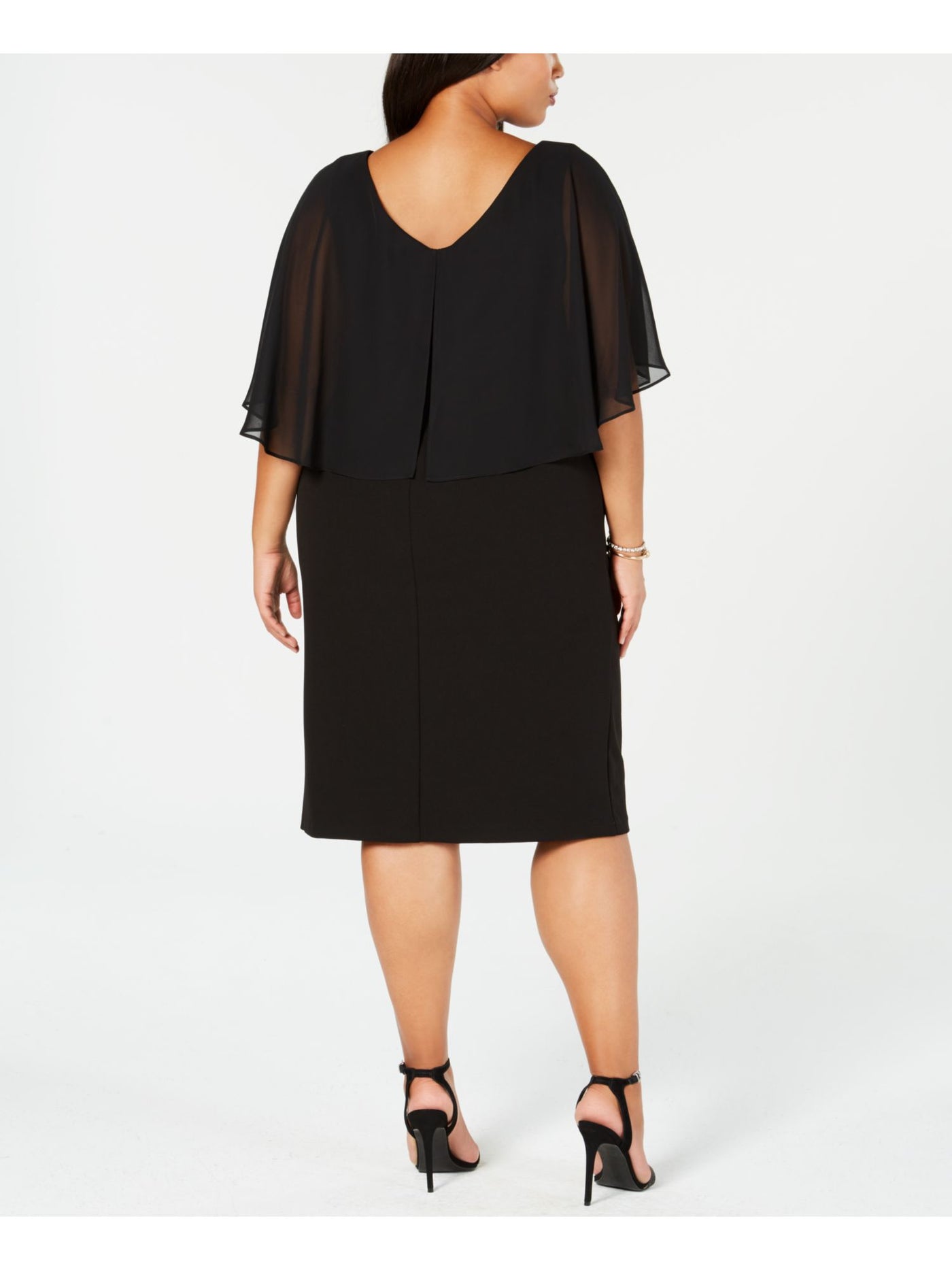 CONNECTED APPAREL Womens Black Short Sleeve Jewel Neck Above The Knee Cocktail Sheath Dress Plus 14W