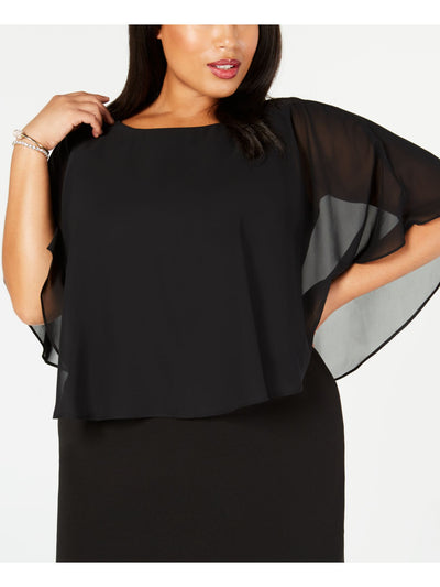 CONNECTED APPAREL Womens Black Short Sleeve Jewel Neck Above The Knee Cocktail Sheath Dress Plus 14W