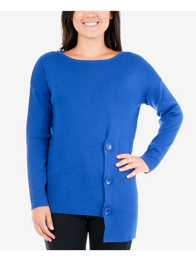 NY COLLECTION Womens Blue Long Sleeve Jewel Neck Blouse Petites PXS