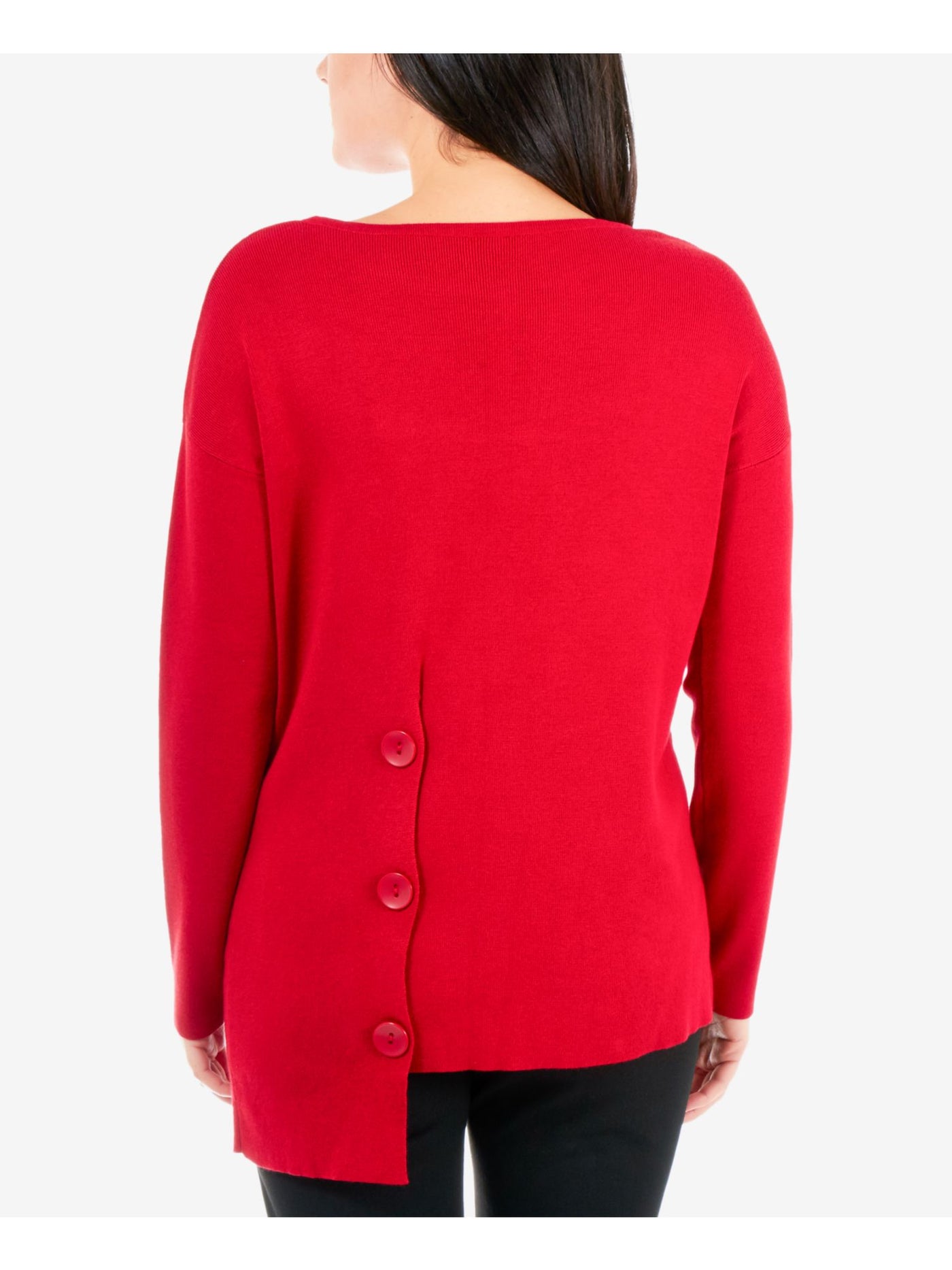 NY COLLECTION Womens Red Long Sleeve Jewel Neck Blouse Petites PXS