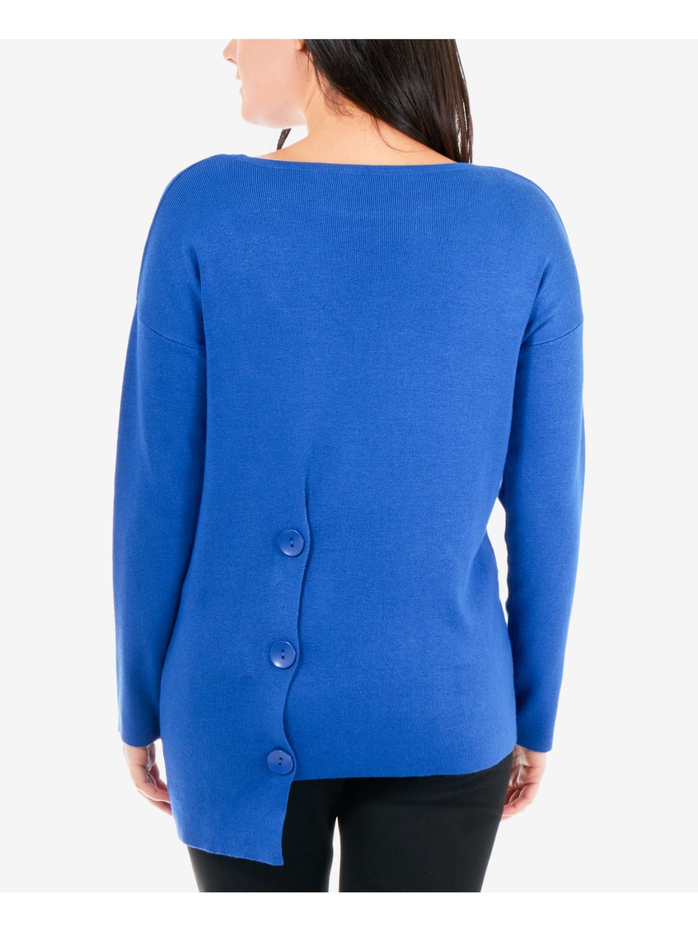 NY COLLECTION Womens Blue Long Sleeve Jewel Neck Blouse Petites PXS