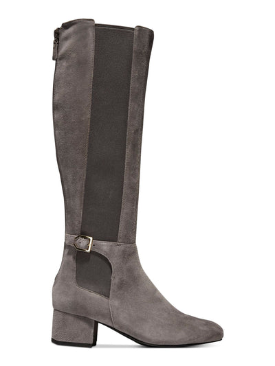 COLE HAAN Womens Gray Stretch Gore Panel Buckle Accent Non-Slip Avani Round Toe Block Heel Zip-Up Riding Boot 7.5 B