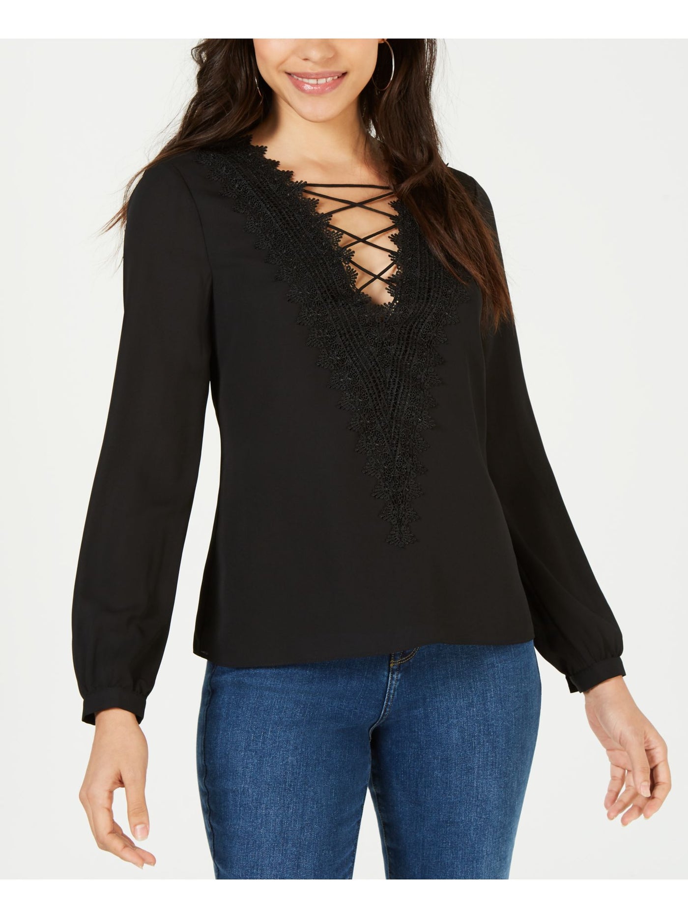 LEYDEN Womens Black Long Sleeve V Neck Blouse XS