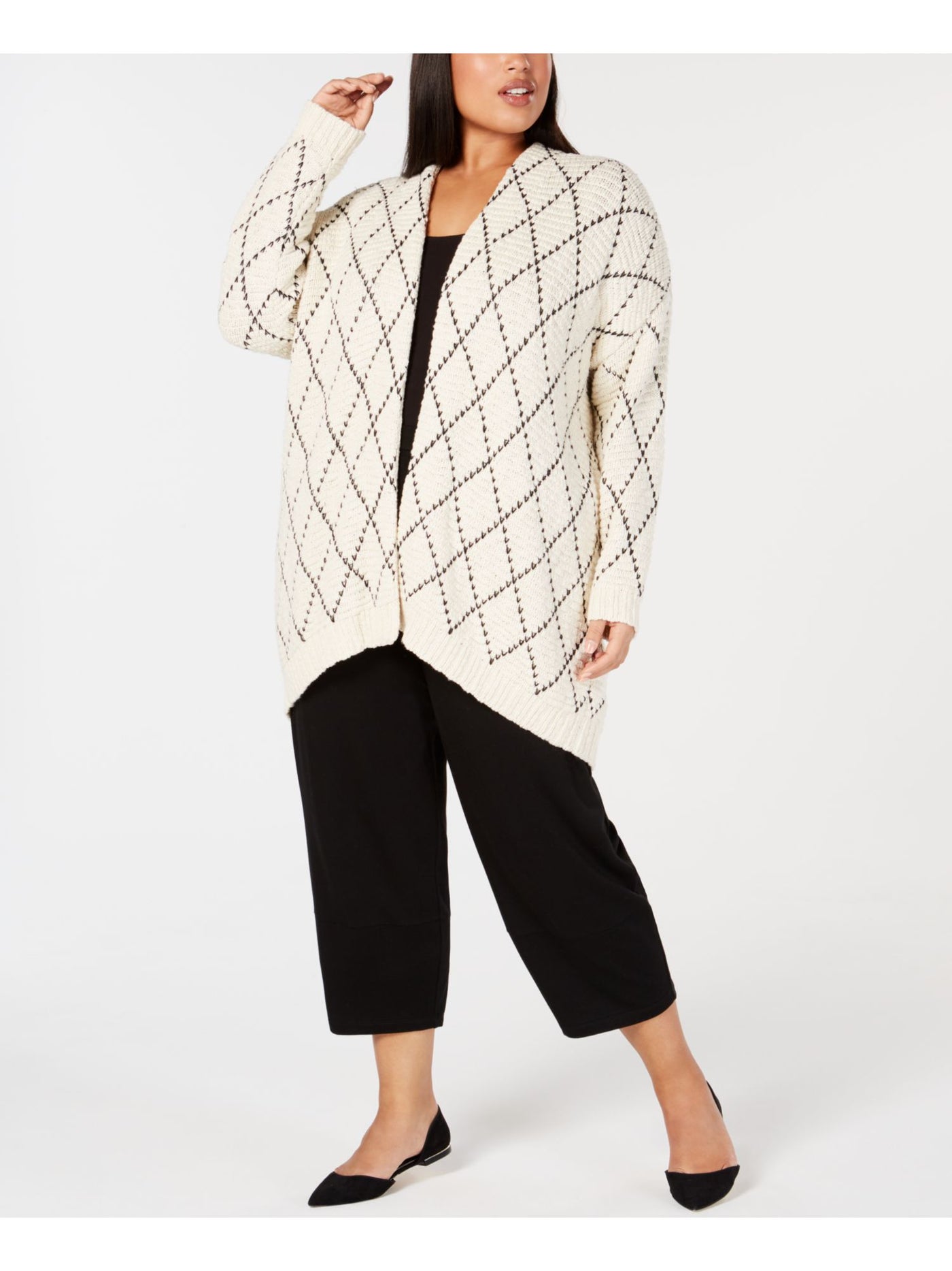 EILEEN FISHER Womens Ivory Long Sleeve Open Front Wear To Work Cardigan ONE SIZE