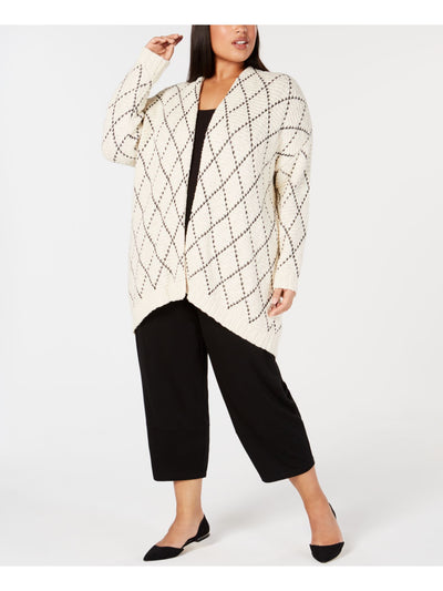 EILEEN FISHER Womens Ivory Long Sleeve Open Front Wear To Work Cardigan ONE SIZE