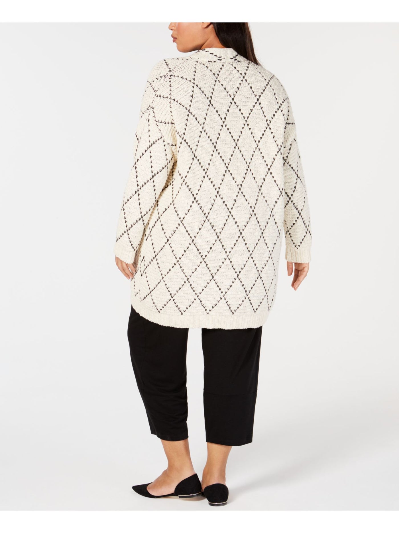 EILEEN FISHER Womens Ivory Long Sleeve Open Front Wear To Work Cardigan ONE SIZE