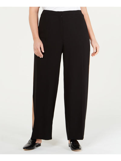 EILEEN FISHER Womens Black Textured Zippered Pocketed Hook And Bar Sheer Color Block High Waist Pants Plus 22W