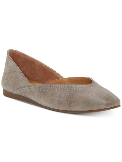 LUCKY BRAND Womens Gray Stitch Detailing Notched At Sides Comfort Alba Square Toe Slip On Leather Flats 6.5 M