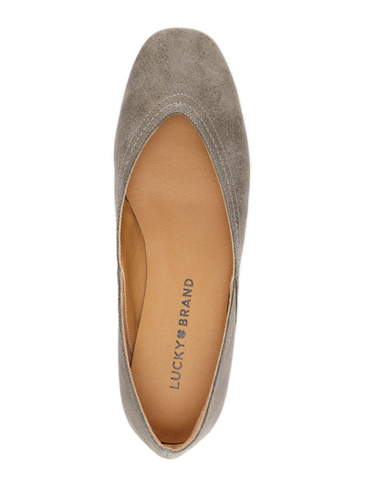 LUCKY BRAND Womens Gray Stitch Detailing Notched At Sides Comfort Alba Square Toe Slip On Leather Flats 6.5 M