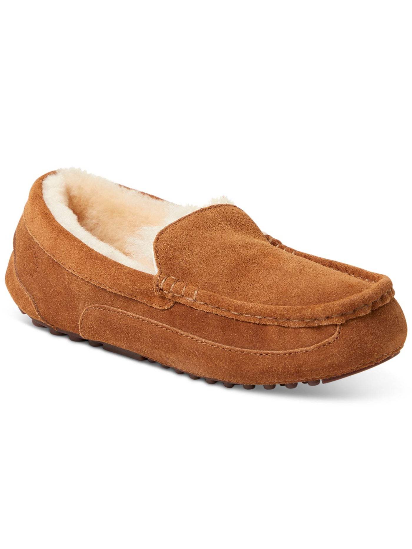 FIRESIDE BY DEARFOAMS Mens Brown Moc Toe Temperature Regulating Cushioned Moisture Wicking Melbourne Round Toe Slip On Leather Slippers Shoes 8 M