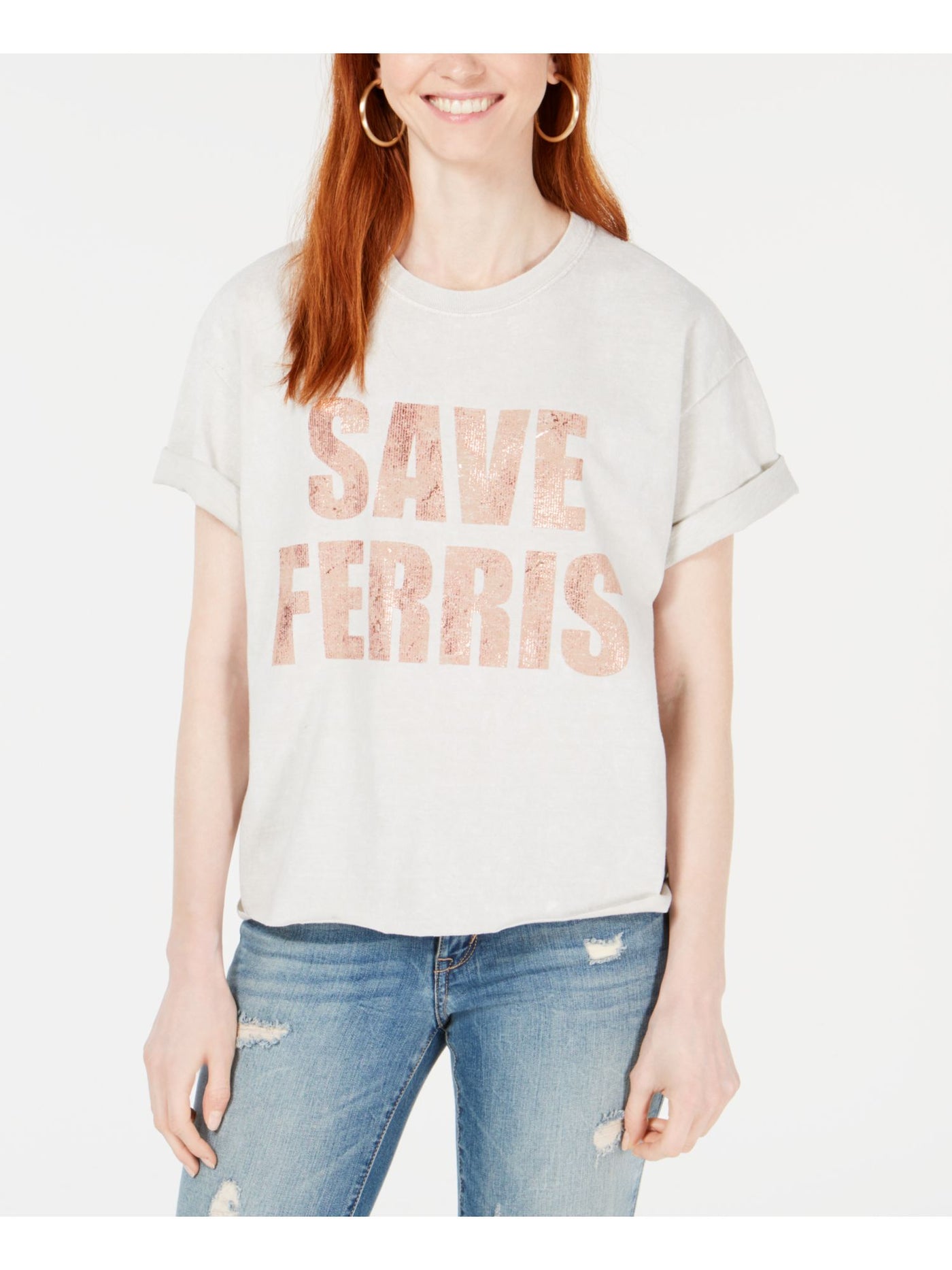 TRUE VINTAGE Womens Beige Printed Short Sleeve Crew Neck T-Shirt XS