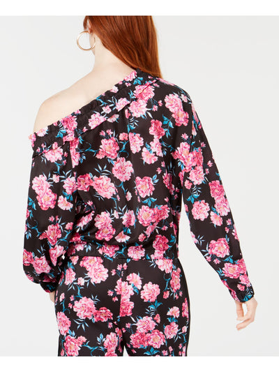 KENDALL + KYLIE Womens Black Floral Long Sleeve Off Shoulder Top S