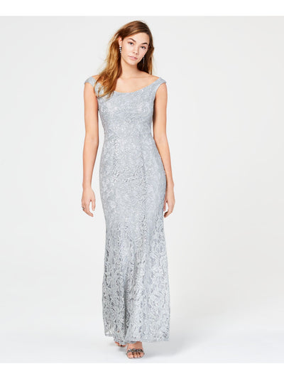 SPEECHLESS Womens Silver Sequined Lace Zippered Maxi Evening Mermaid Dress Juniors 3