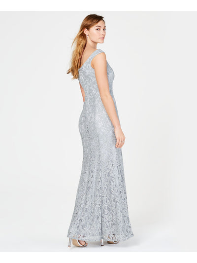 SPEECHLESS Womens Silver Sequined Lace Zippered Maxi Evening Mermaid Dress Juniors 3